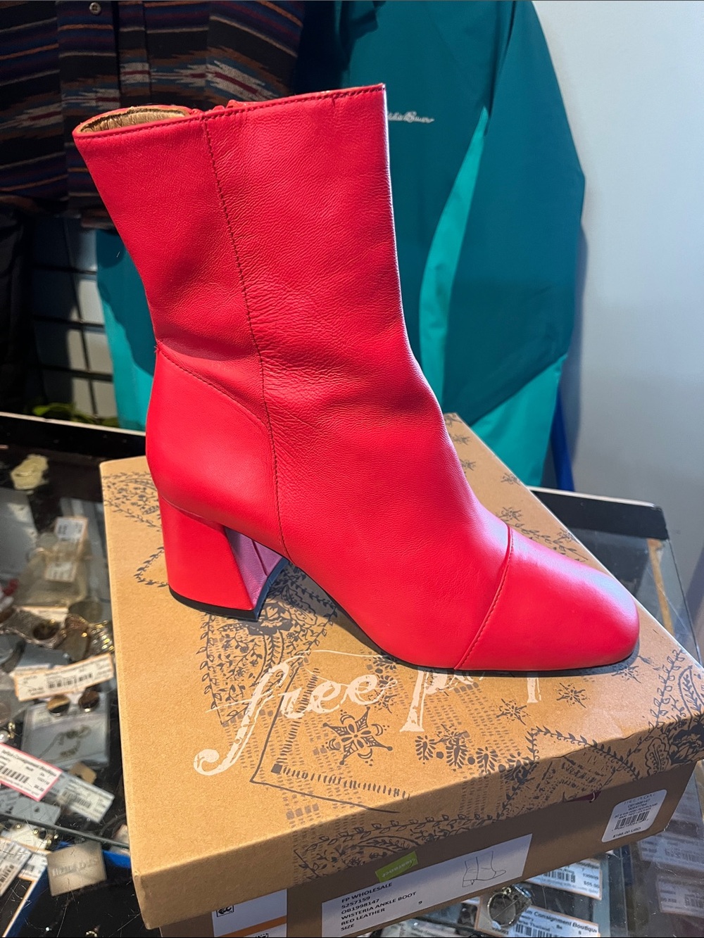 Free People Bright Red Leather Wisteria Ankle Boot
